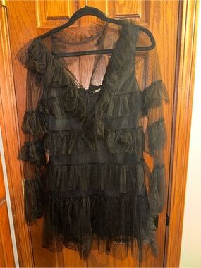 SHEIN Black Sheer Ruffle Mesh Dress